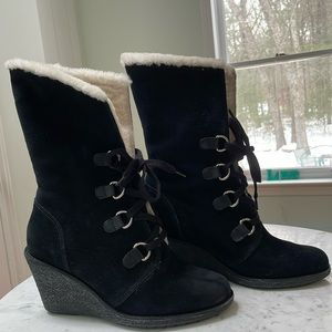 Cole Haan Nike Air Michelle Black Suede Shearling Boots